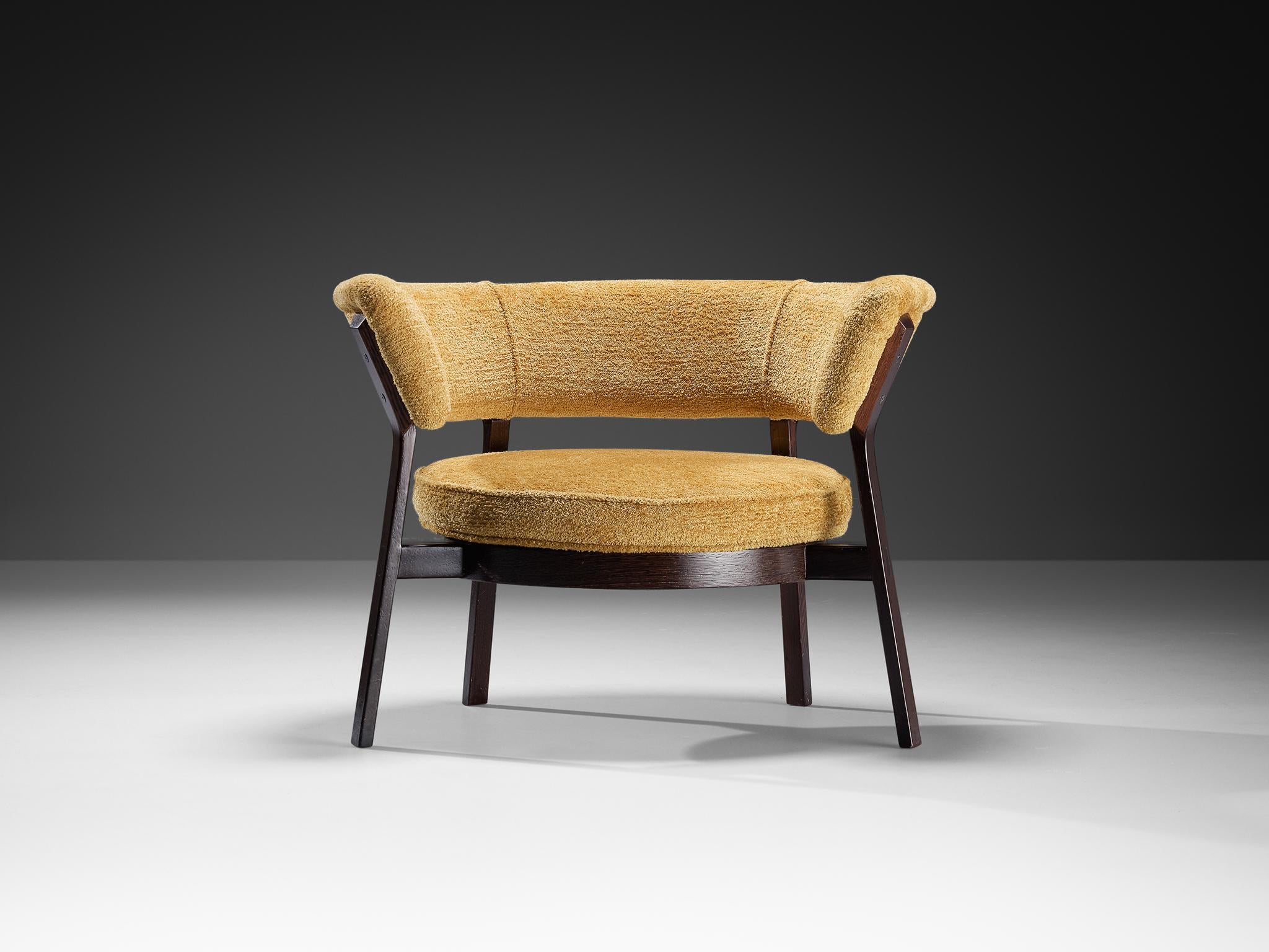 Eugenio Gerli for Tecno P28 Lounge Chair Wengé Muted Ochre Fabric