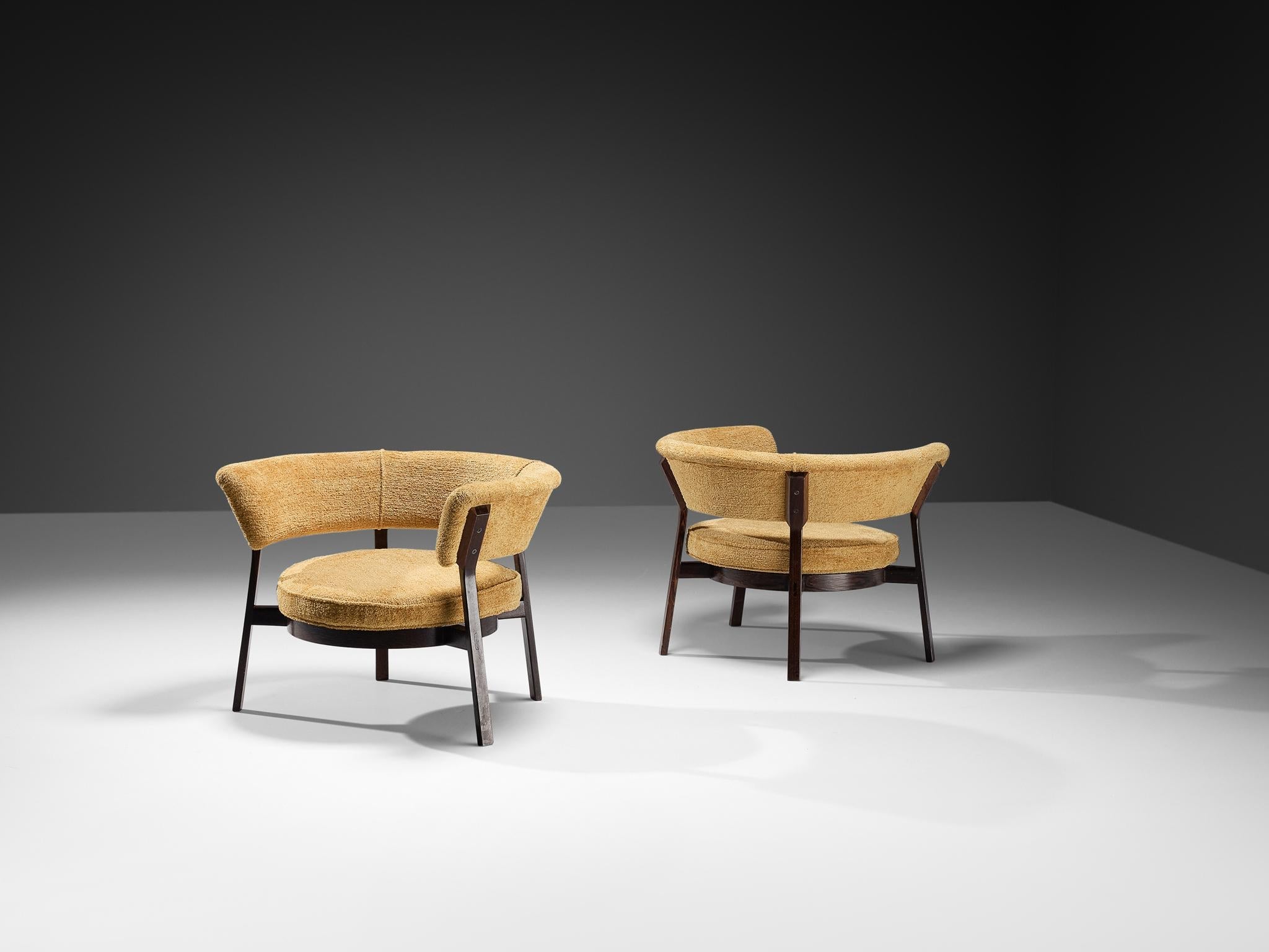 Eugenio Gerli for Tecno P28 Lounge Chairs in Wengé and Muted Ochre Fabric