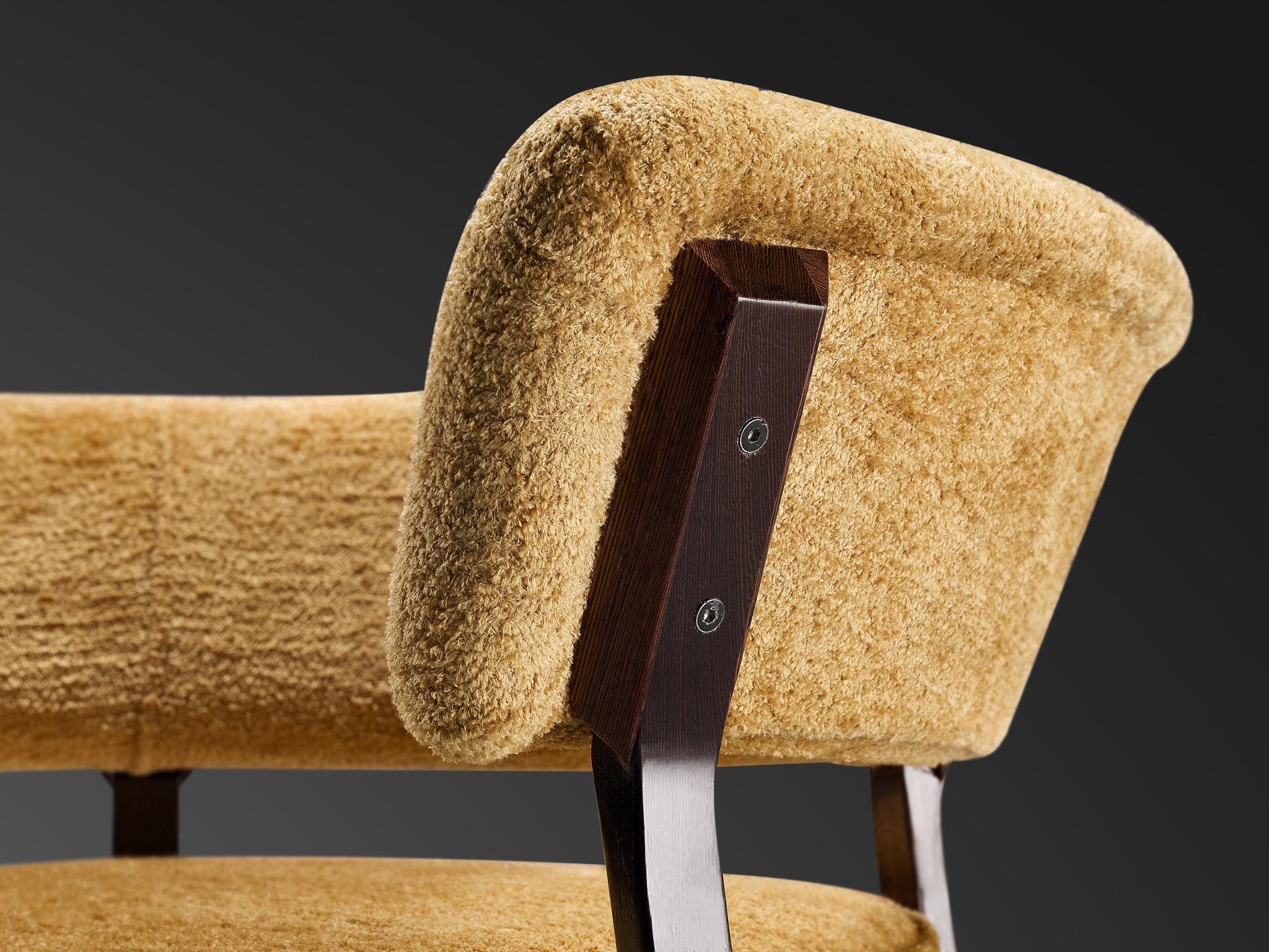 Eugenio Gerli for Tecno P28 Lounge Chairs in Wengé and Muted Ochre Fabric