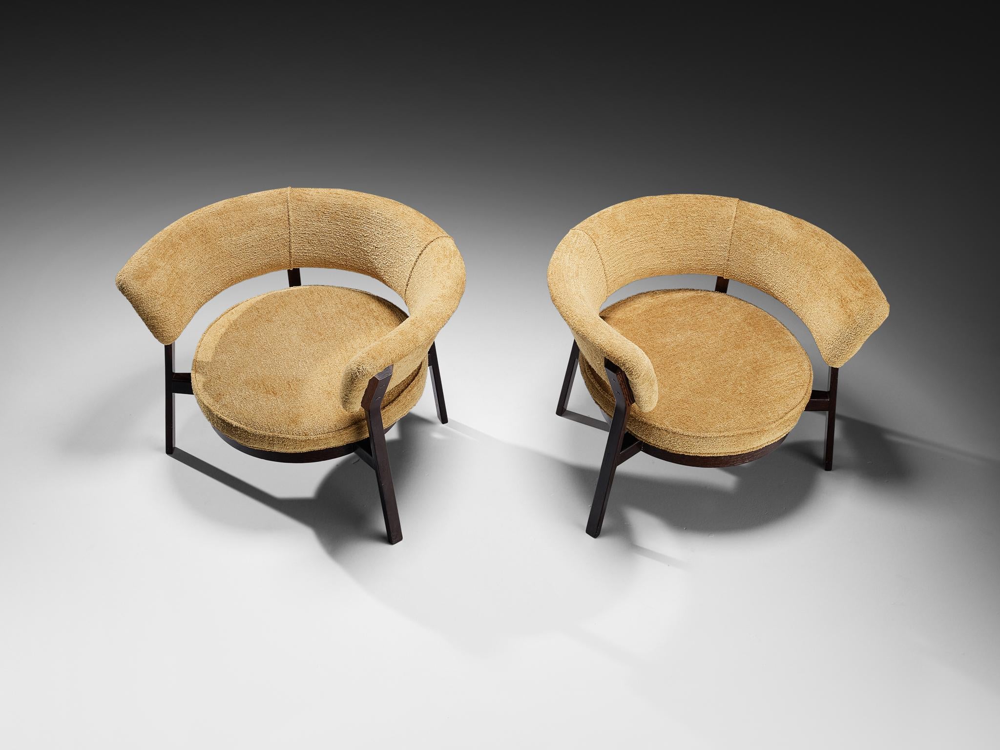 Eugenio Gerli for Tecno P28 Lounge Chairs in Wengé and Muted Ochre Fabric