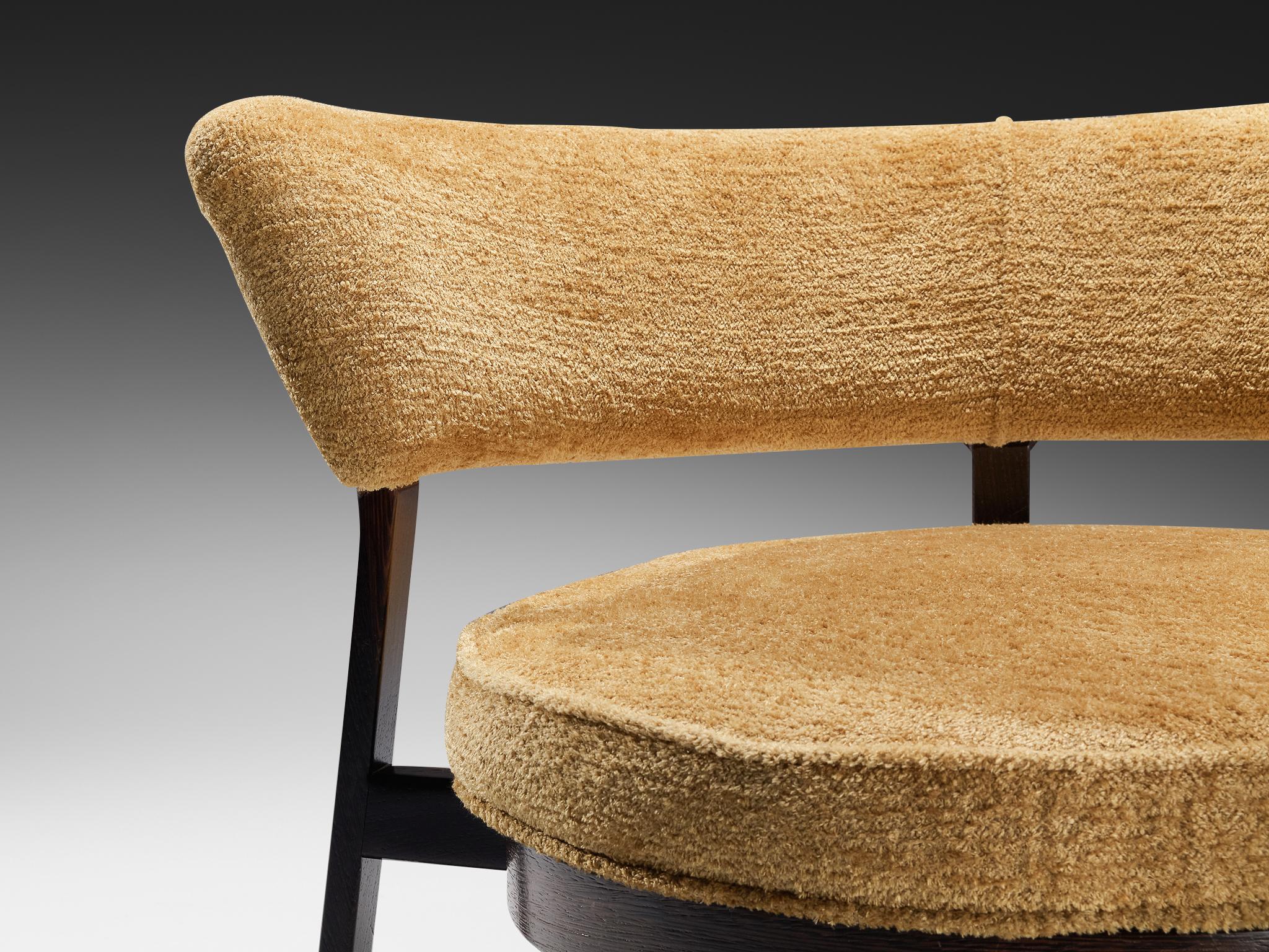 Eugenio Gerli for Tecno P28 Lounge Chairs in Wengé and Muted Ochre Fabric