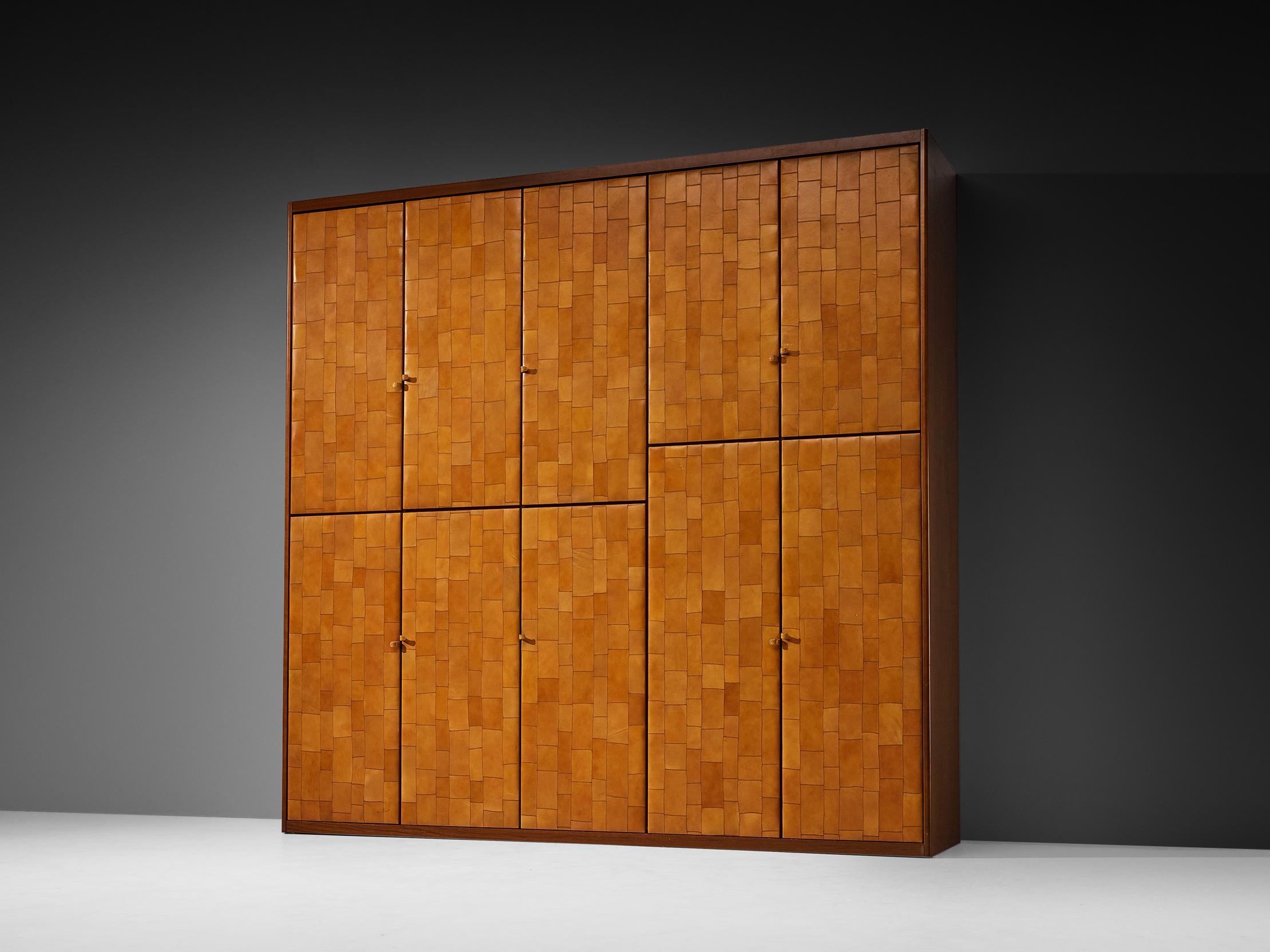 Tito Agnoli for Caleido/Poltrona Frau Highboard in Cognac Patchwork Leather