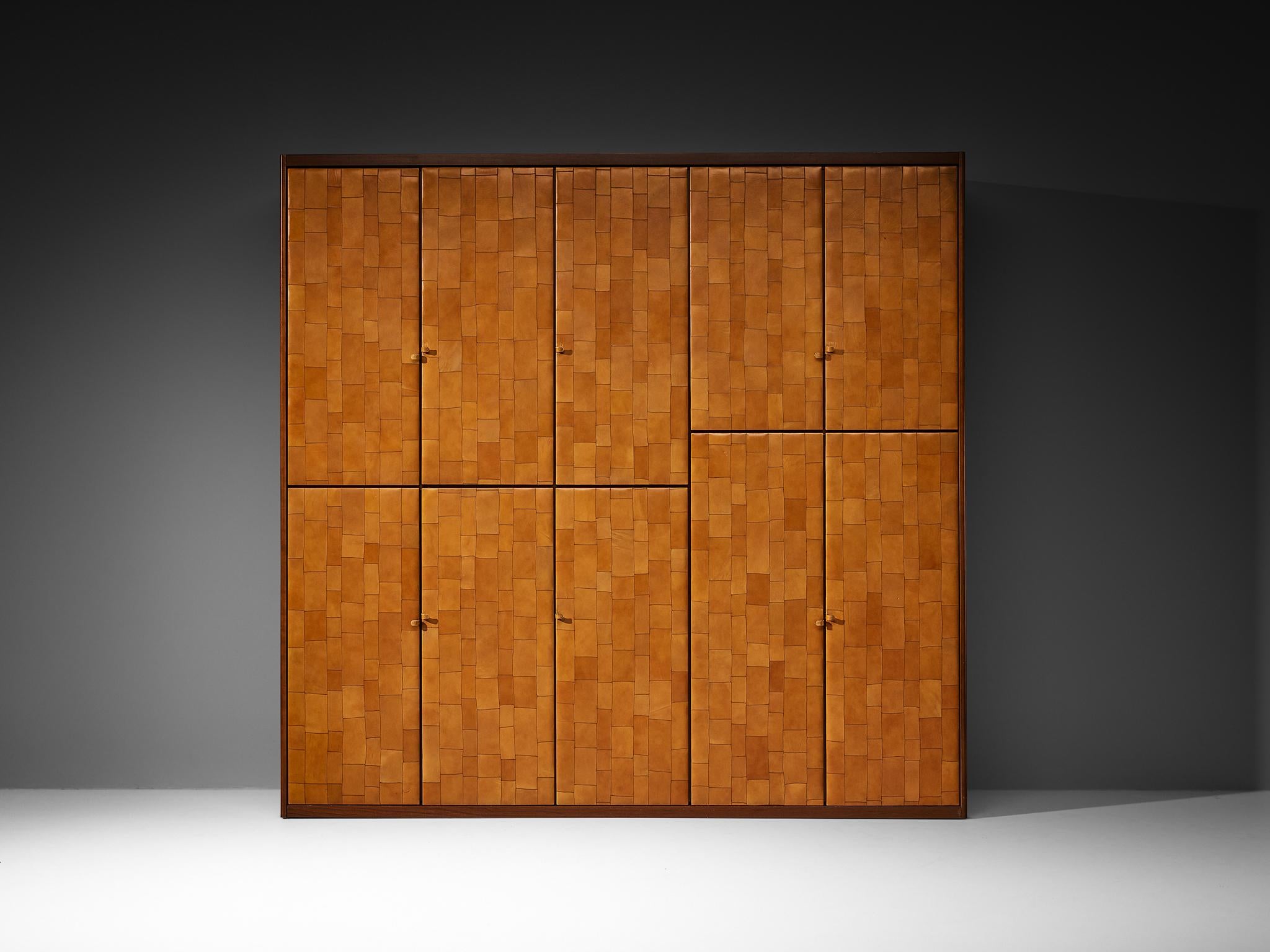 Tito Agnoli for Caleido/Poltrona Frau Highboard in Cognac Patchwork Leather