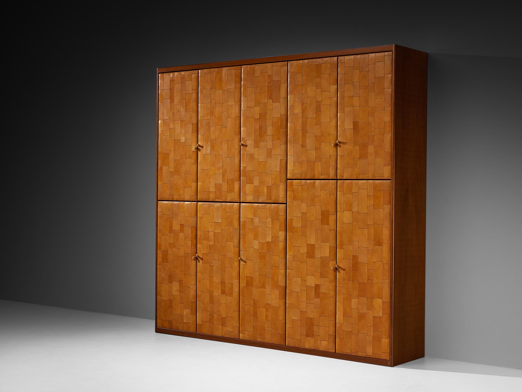 Tito Agnoli for Caleido/Poltrona Frau Highboard in Cognac Patchwork Leather