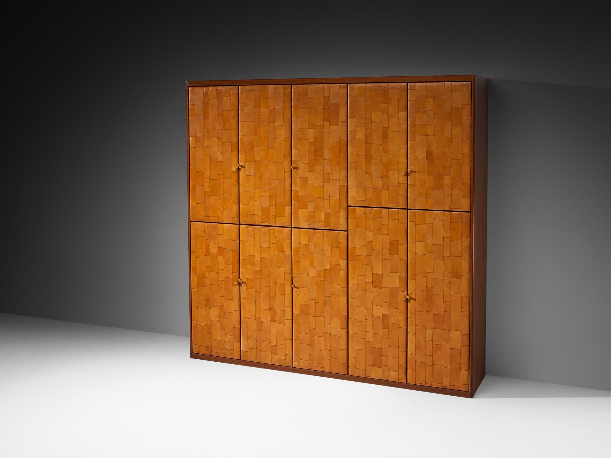 Tito Agnoli for Caleido/Poltrona Frau Highboard in Cognac Patchwork Leather