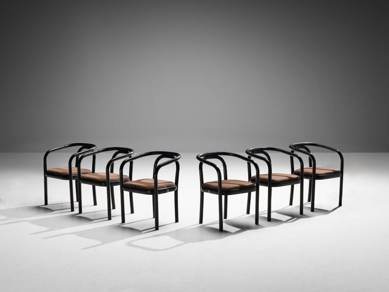 Antonin Suman for TON Set of Six Armchairs in Black Lacquered Wood