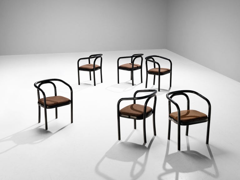 Antonin Suman for TON Set of Six Armchairs in Black Lacquered Wood