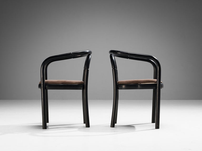 Antonin Suman for TON Set of Six Armchairs in Black Lacquered Wood