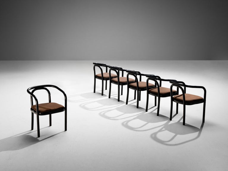 Antonin Suman for TON Set of Six Armchairs in Black Lacquered Wood