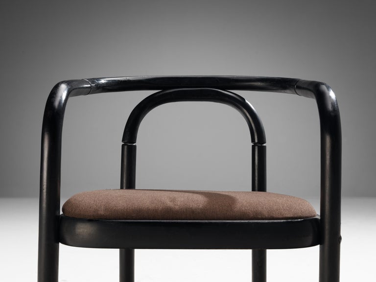 Antonin Suman for TON Set of Six Armchairs in Black Lacquered Wood