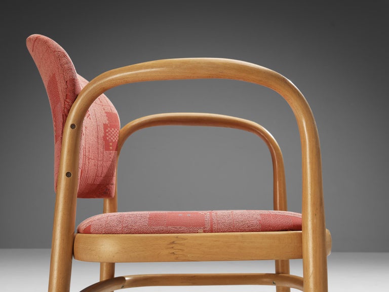 Ton Set of Six Armchairs in Bentwood with Red Upholstery