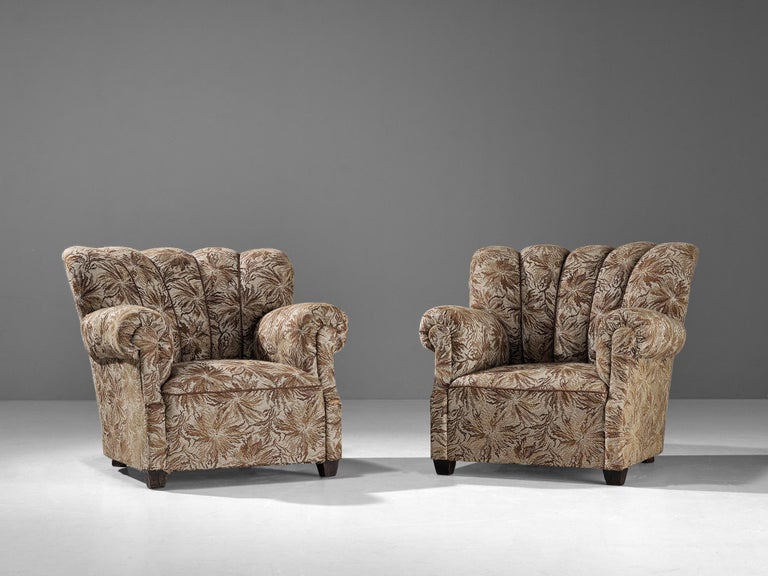 Lounge Chairs in Brown and Beige Floral Upholstery