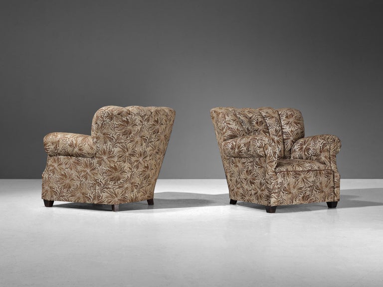 Lounge Chairs in Brown and Beige Floral Upholstery