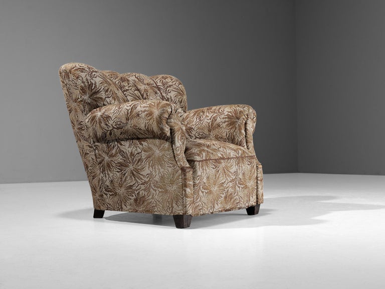 Lounge Chairs in Brown and Beige Floral Upholstery