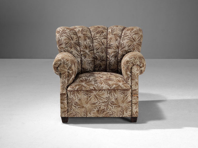 Lounge Chairs in Brown and Beige Floral Upholstery