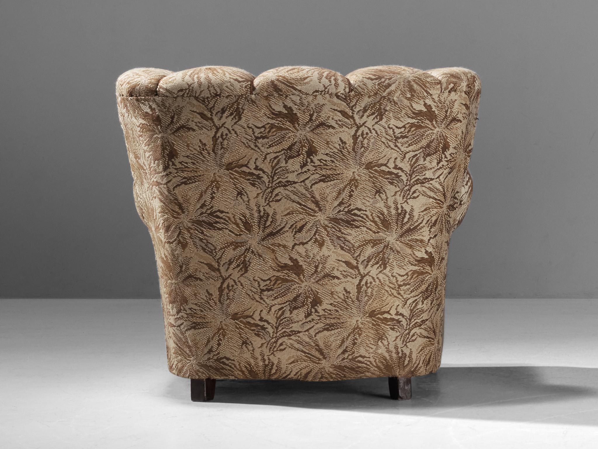 Lounge Chairs in Brown and Beige Floral Upholstery