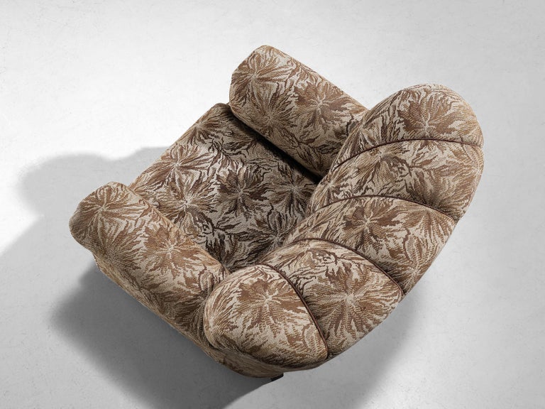 Lounge Chairs in Brown and Beige Floral Upholstery