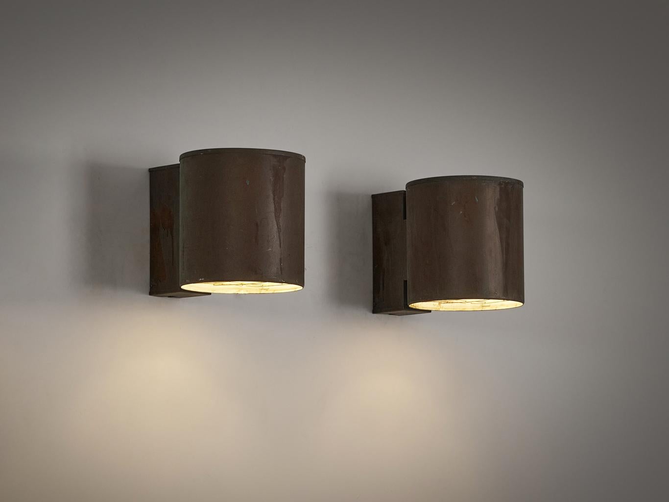 Large Swedish Wall Lights in Patinated Copper