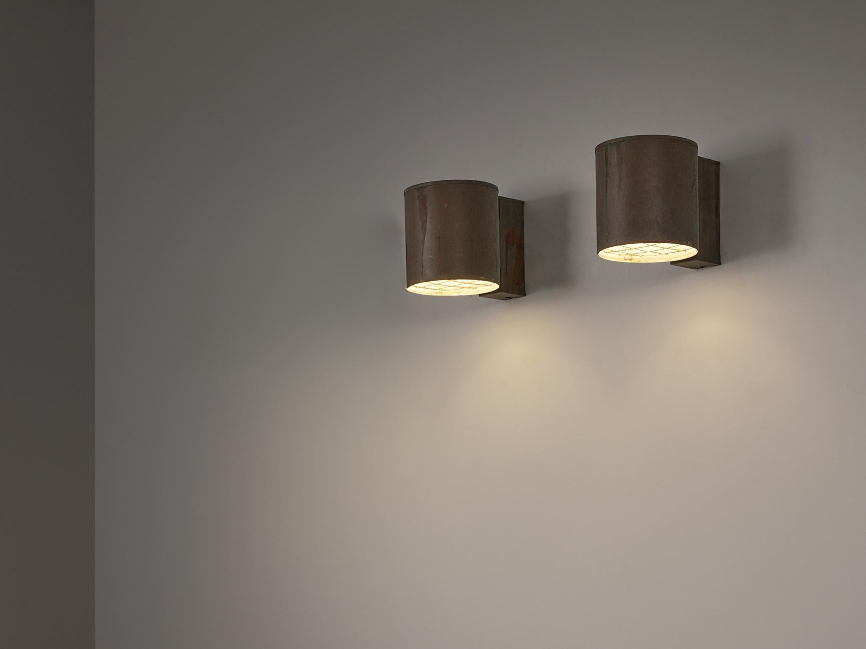 Large Swedish Wall Lights in Patinated Copper