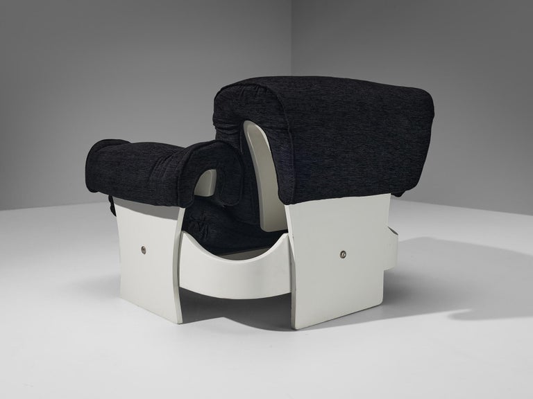 Italian Lounge Chairs in White Plywood and Black Upholstery