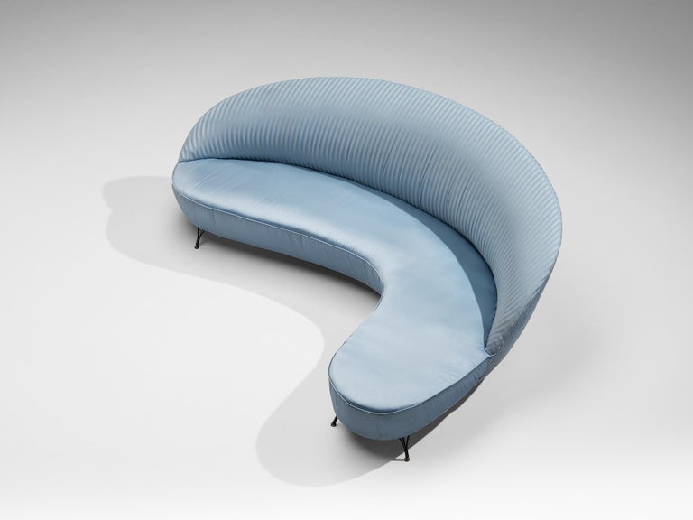 Italian Freeform Curved Sofa in Light Blue Upholstery