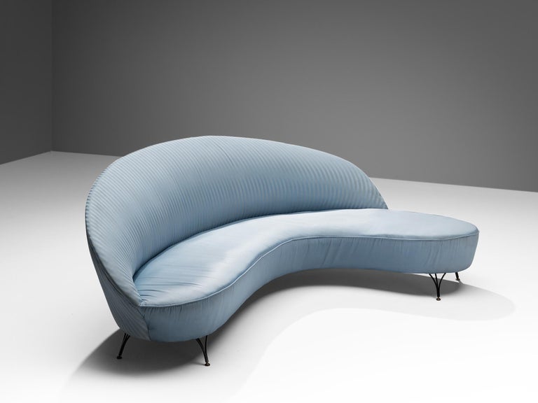 Italian Freeform Curved Sofa in Light Blue Upholstery