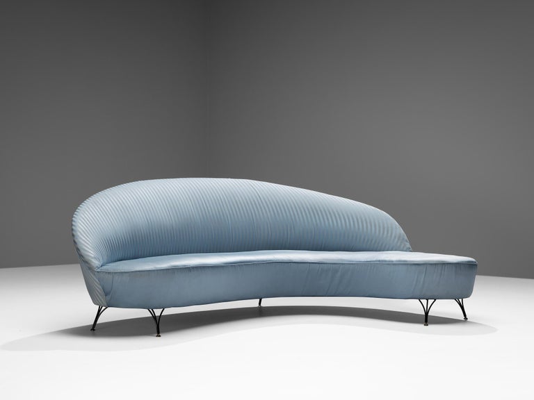 Italian Freeform Curved Sofa in Light Blue Upholstery