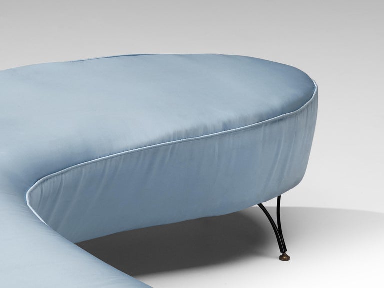 Italian Freeform Curved Sofa in Light Blue Upholstery