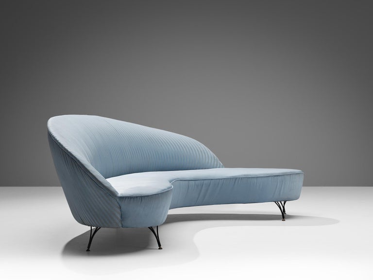 Italian Freeform Curved Sofa in Light Blue Upholstery