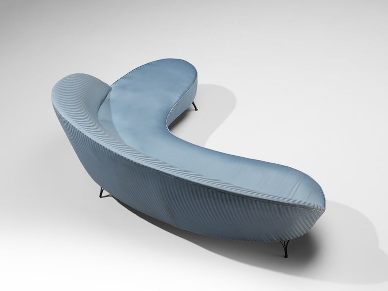 Italian Freeform Curved Sofa in Light Blue Upholstery