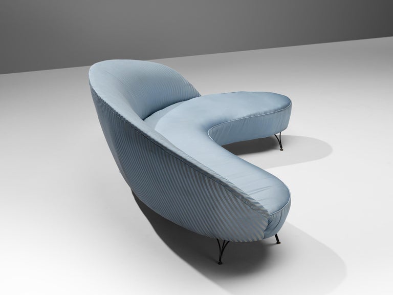 Italian Freeform Curved Sofa in Light Blue Upholstery