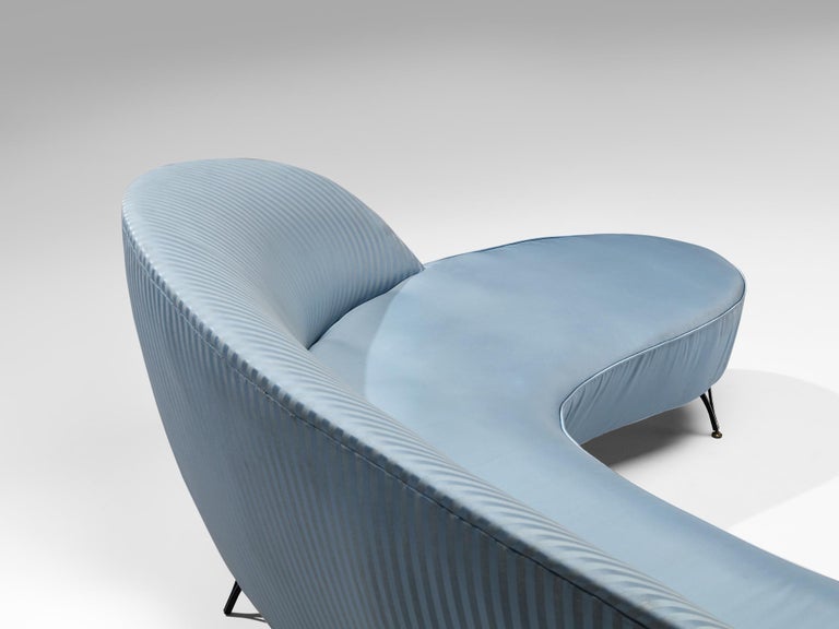 Italian Freeform Curved Sofa in Light Blue Upholstery