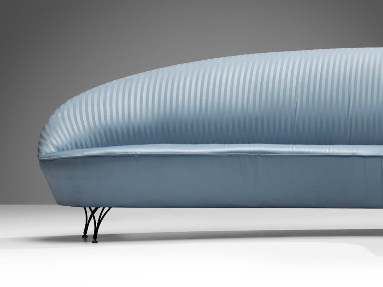 Italian Freeform Curved Sofa in Light Blue Upholstery