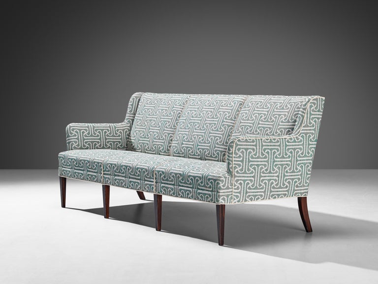 Elegant Danish Sofa in Light Blue Patterned Upholstery