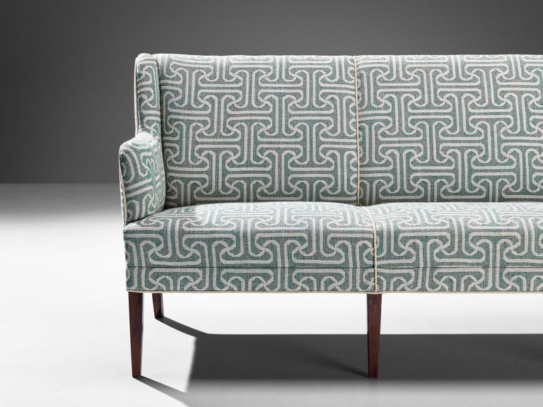 Elegant Danish Sofa in Light Blue Patterned Upholstery