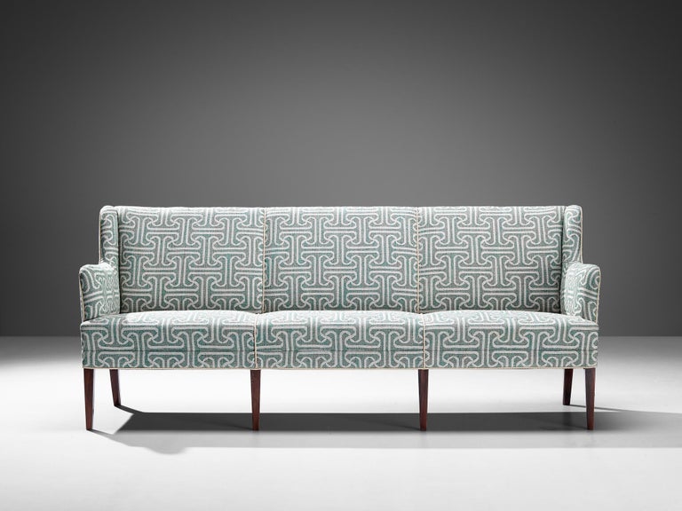 Elegant Danish Sofa in Light Blue Patterned Upholstery