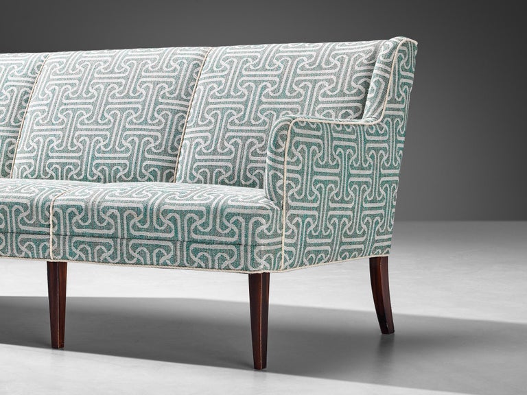 Elegant Danish Sofa in Light Blue Patterned Upholstery