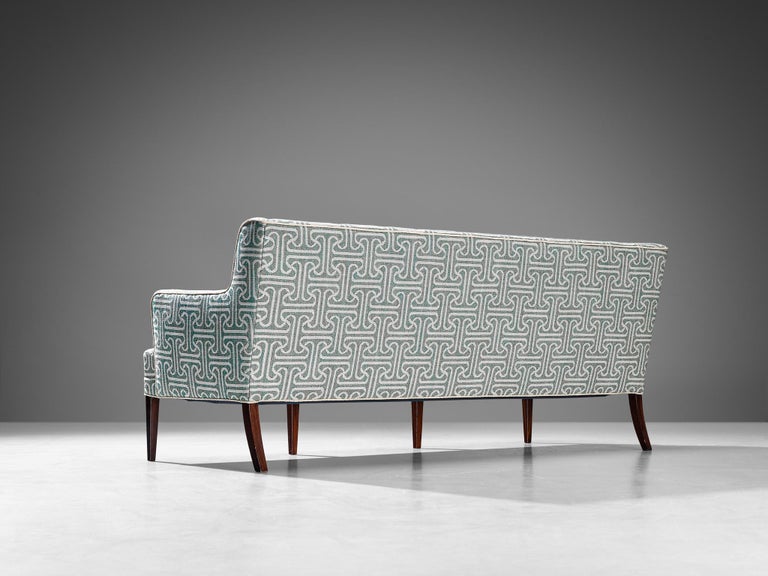 Elegant Danish Sofa in Light Blue Patterned Upholstery