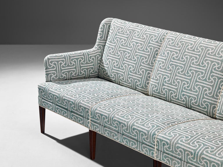 Elegant Danish Sofa in Light Blue Patterned Upholstery