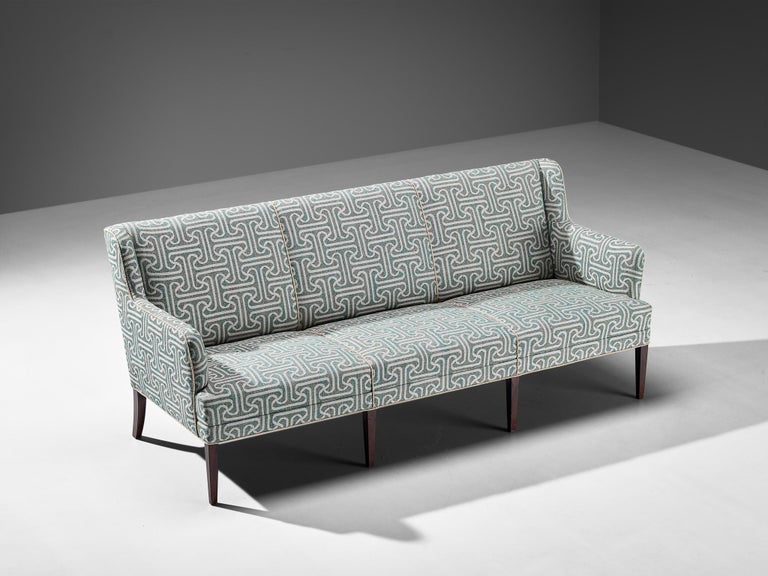 Elegant Danish Sofa in Light Blue Patterned Upholstery