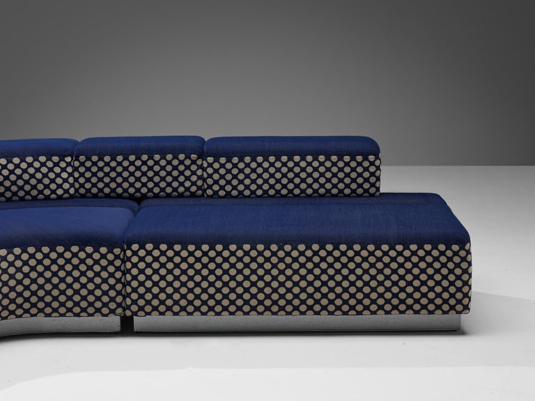 Postmodern Italian Sectional Sofa in Blue and Off-White Dots Upholstery