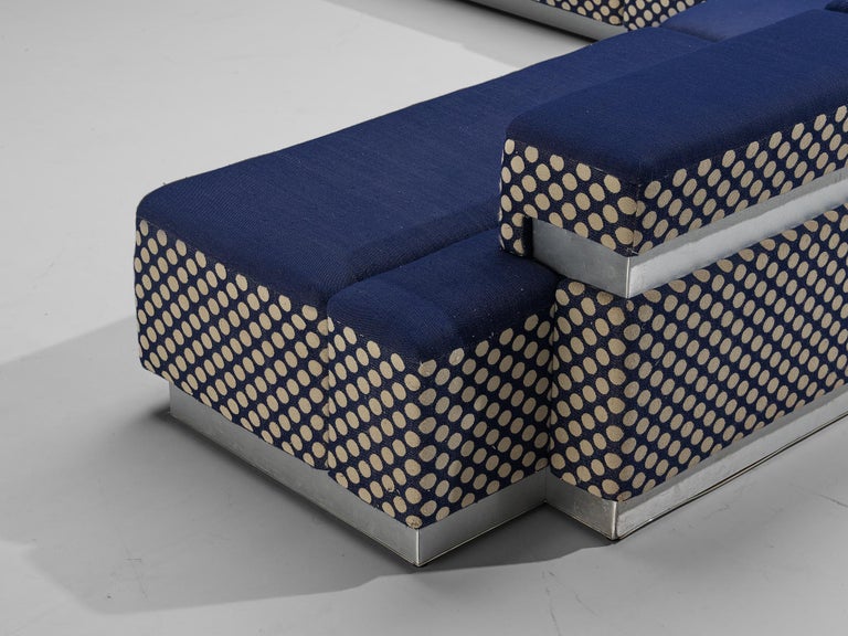 Postmodern Italian Sectional Sofa in Blue and Off-White Dots Upholstery