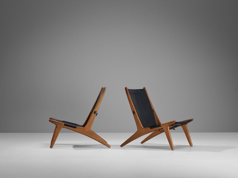 Uno & Östen Kristiansson for Luxus Pair of Hunting Chairs in Leather