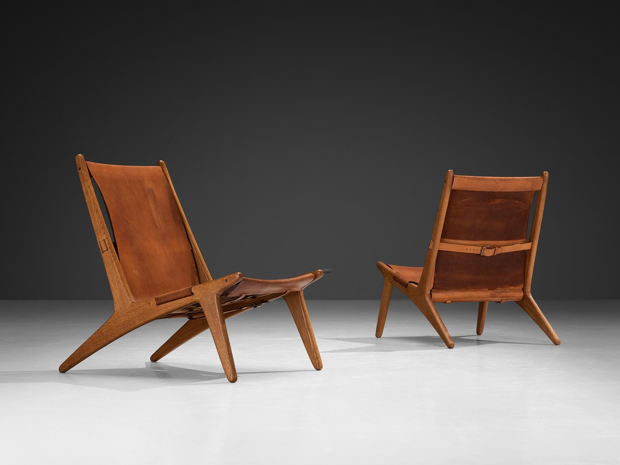 Uno & Östen Kristiansson for Luxus Pair of Hunting Chairs Leather and Oak