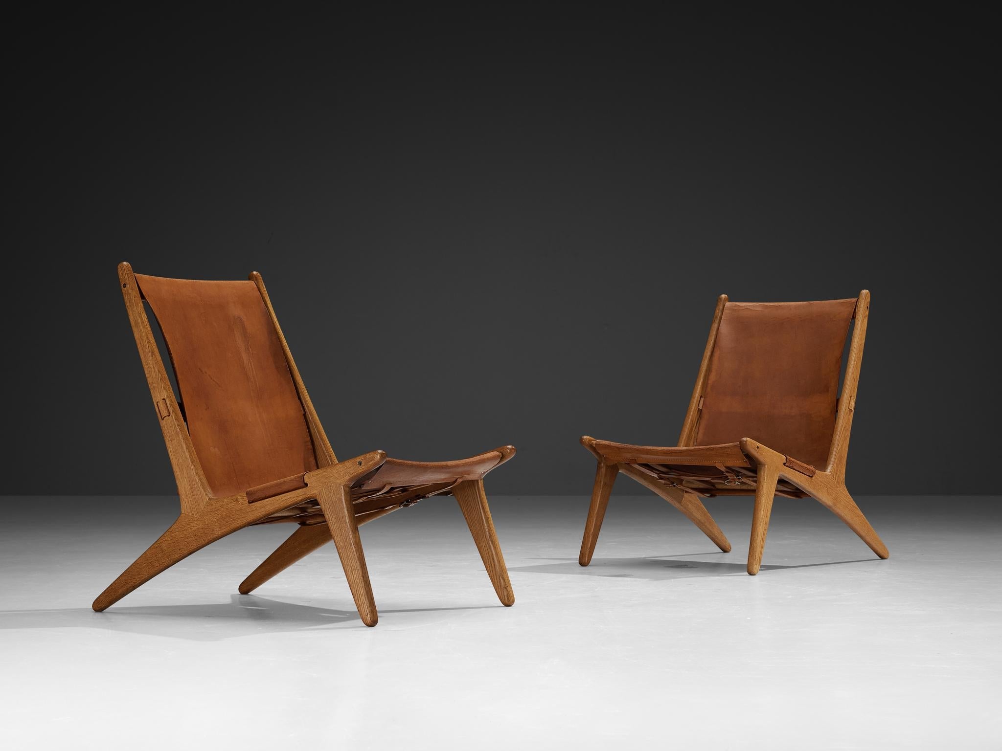 Uno & Östen Kristiansson for Luxus Pair of Hunting Chairs Leather and Oak