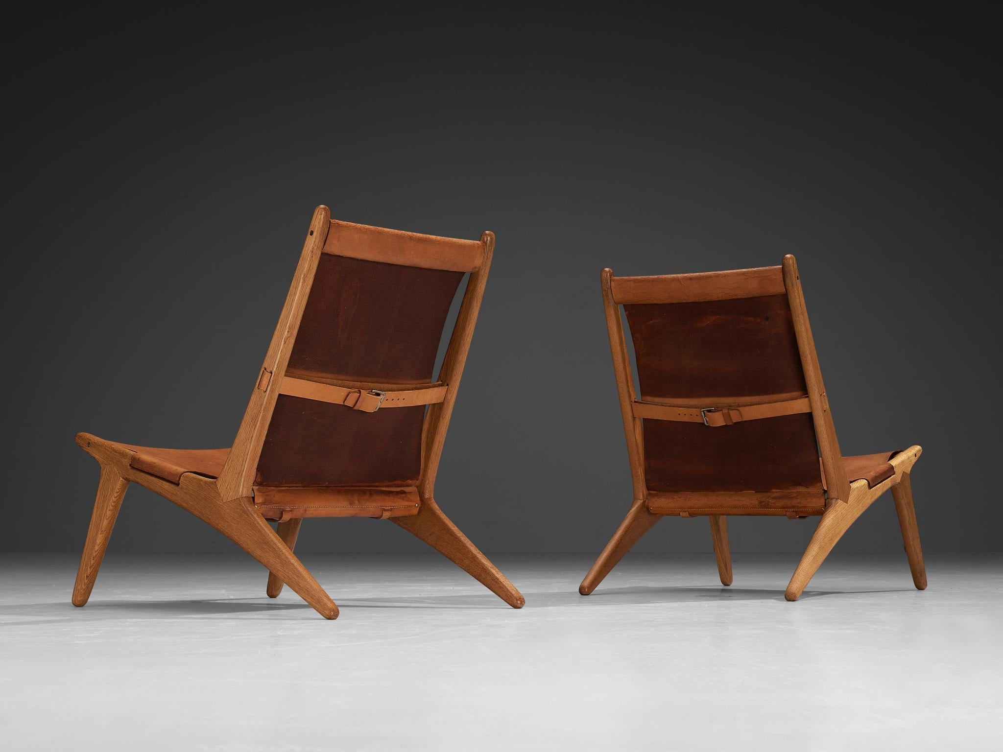 Uno & Östen Kristiansson for Luxus Pair of Hunting Chairs Leather and Oak