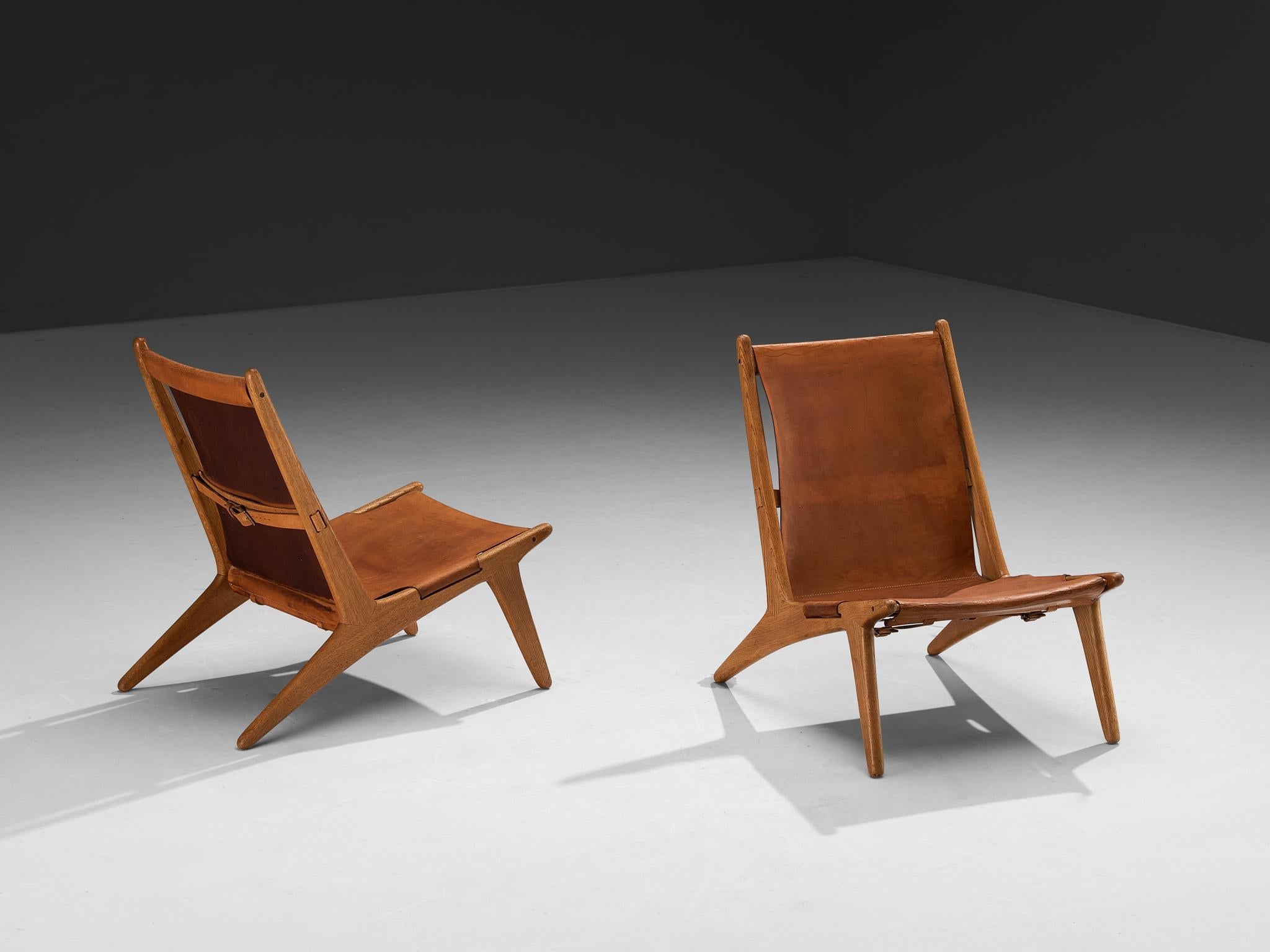 Uno & Östen Kristiansson for Luxus Pair of Hunting Chairs Leather and Oak