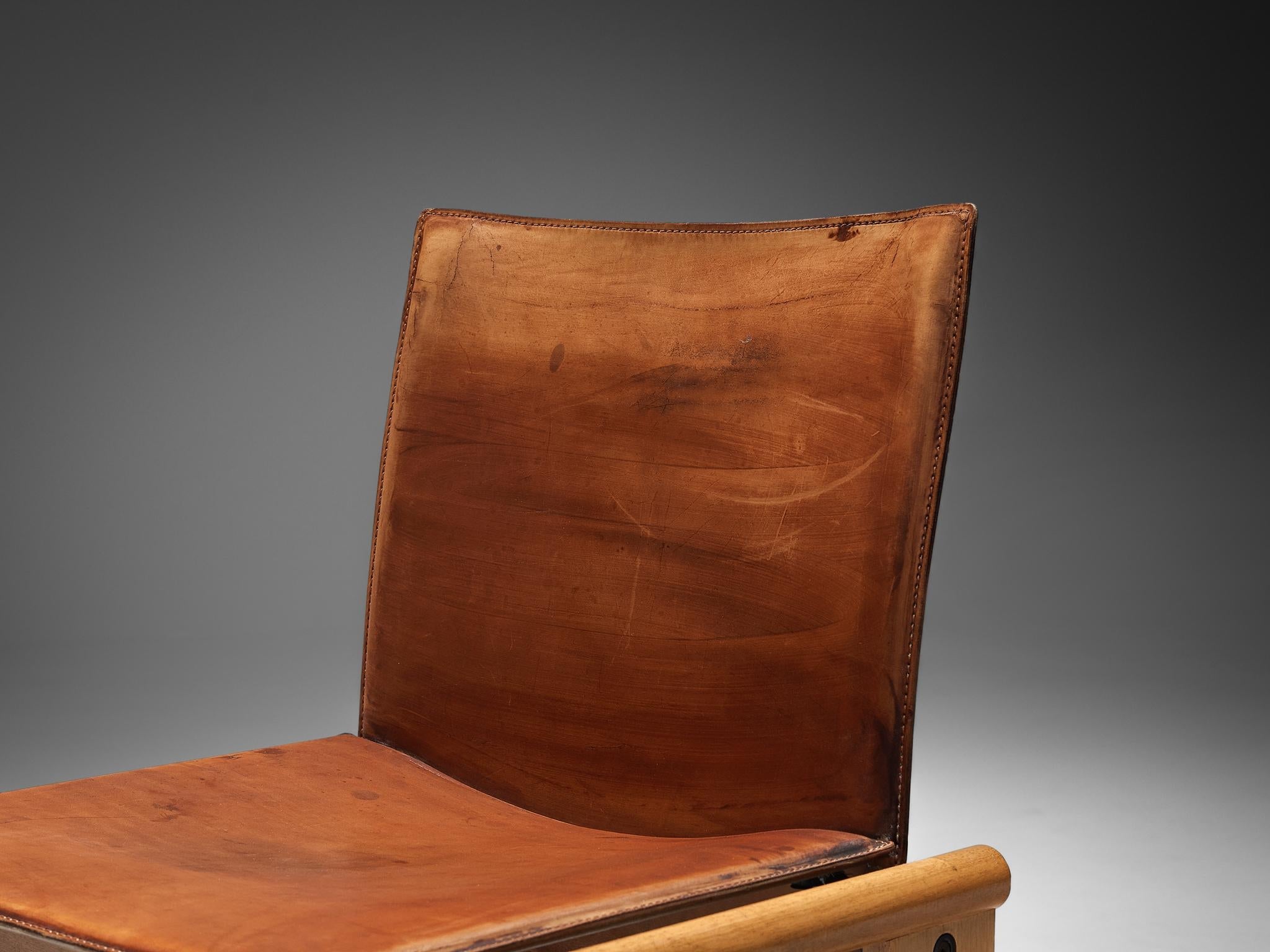 Afra & Tobia Scarpa Set of Four Dining Chairs in Walnut and Cognac Leather