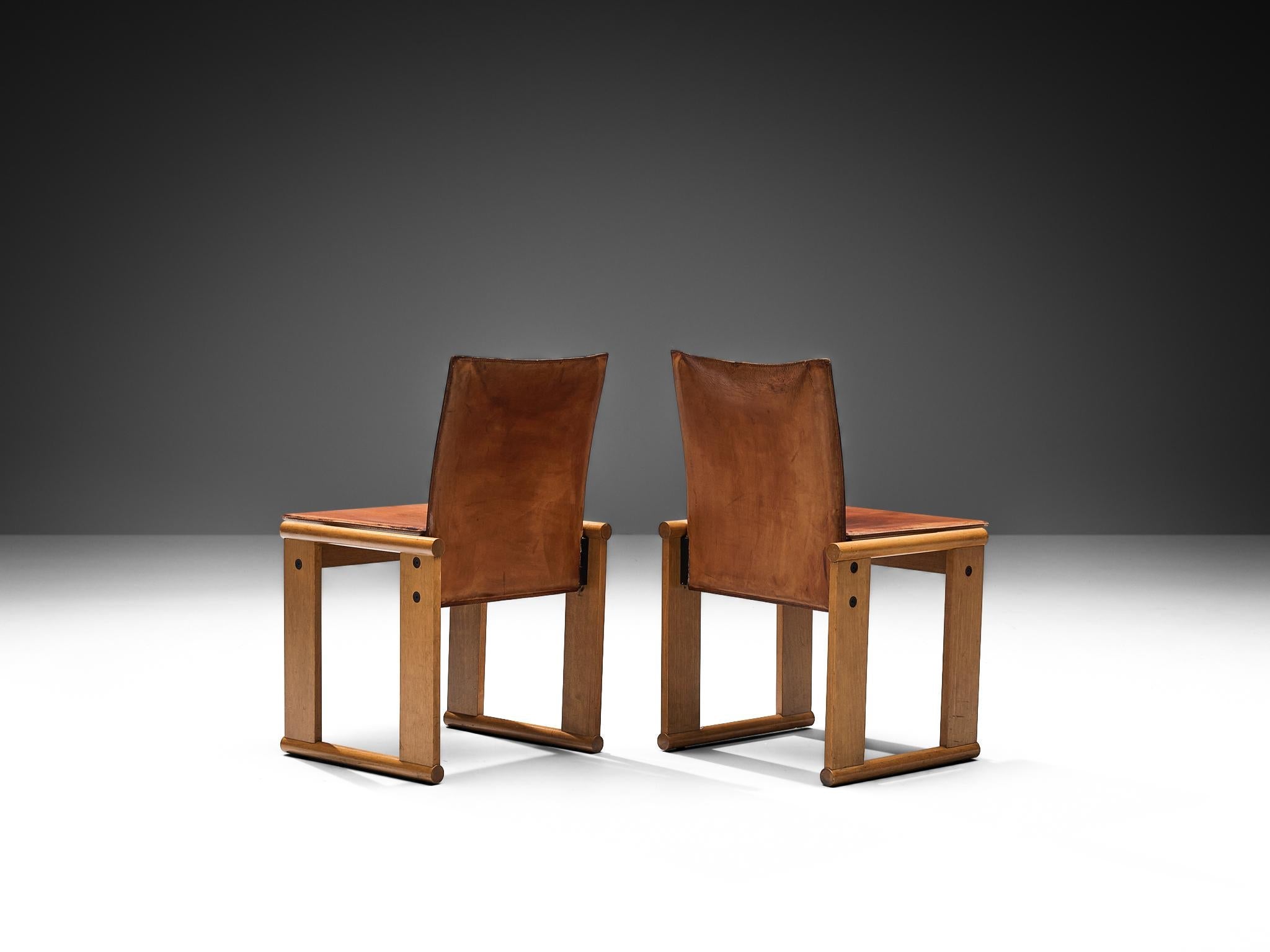 Afra & Tobia Scarpa Set of Four Dining Chairs in Walnut and Cognac Leather