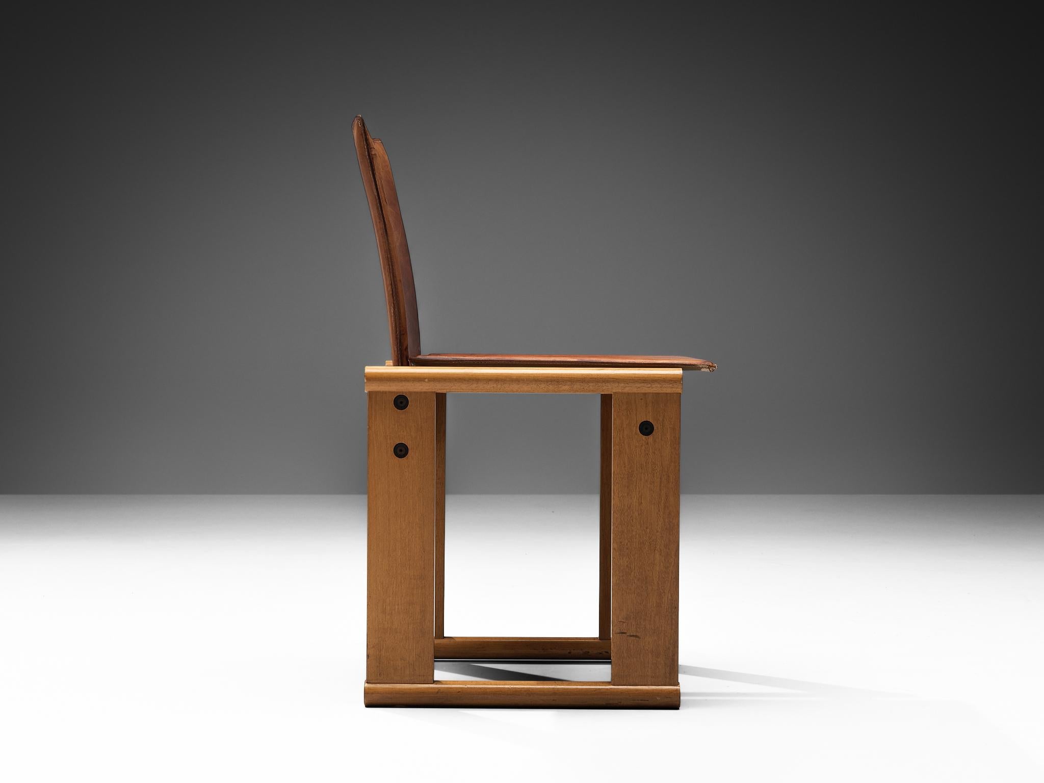 Afra & Tobia Scarpa Set of Four Dining Chairs in Walnut and Cognac Leather